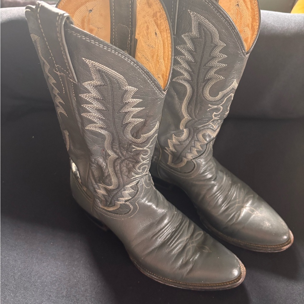 Vintage Justin Boots Dark Gray Cowboy Boots 8